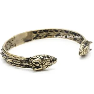 Authentic Mendel 7 Inch Gold Plated Snake Dragon Vegvisir Cuff Bangle Bracelet