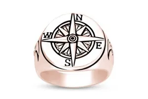 Authentic The Celestial Navigator Half Moon Compass Ring In Warm Rose Gold
