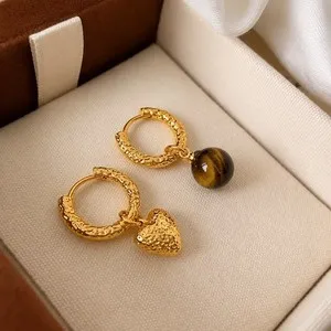 Authentic The Dual Flame Amulet Asymmetrical Tiger Eye And Golden Heart Talisman Earrings