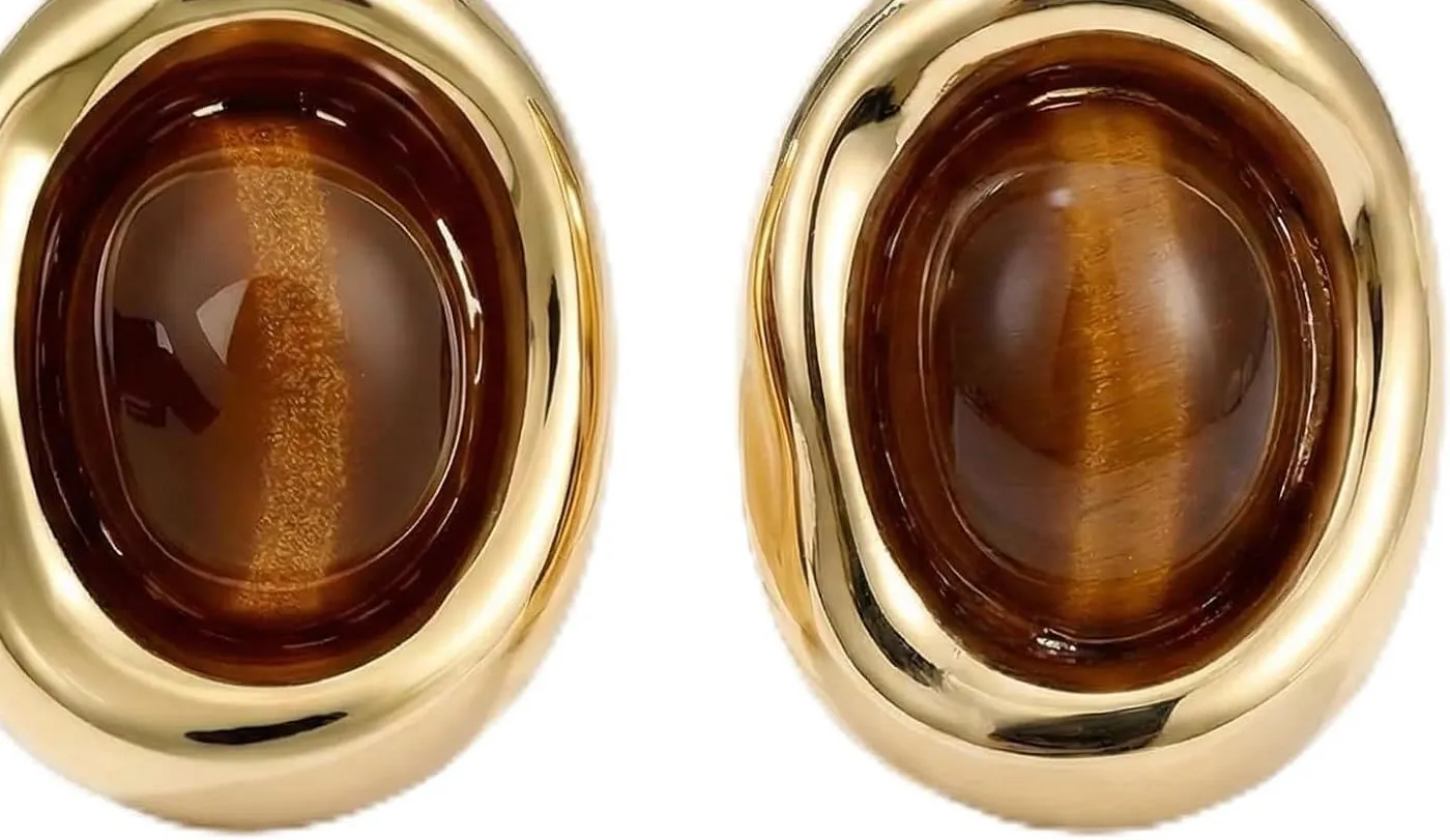 Authentic Gilded Tiger Eye Studs Grounding Earth Energy In Sacred Gold