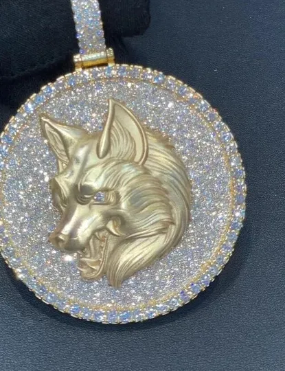 Authentic The Guardian Of The Astral Wild 2Ct Moissanite Wolf Talisman In Radiant 14K Yellow Gold Finish