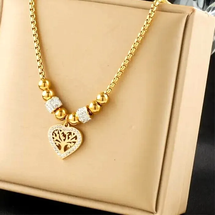Authentic Heart‑Tree Radiance: 18K Gold‑Plated Pendant of Life & Love