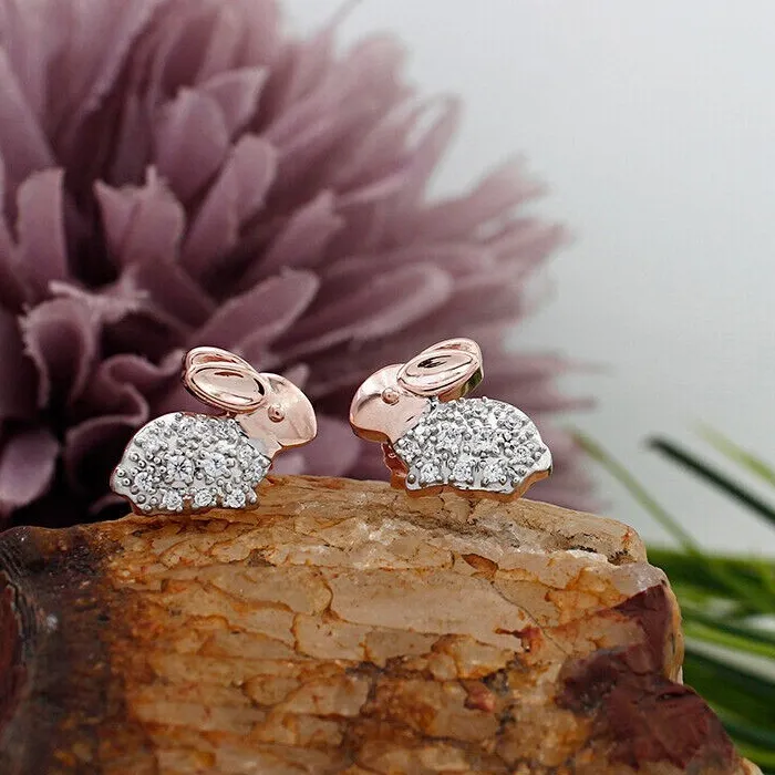Authentic Celestial Bunny Amulet Rose Gold Plated Moissanite Earrings