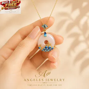 Authentic Celestial Jade Halo Pendant 18K Gold Plated Enamel Talisman