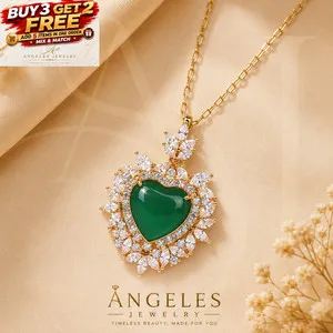 Authentic Emerald Heart Of Jade 18K Gold- Plated Crystal Pendant For Vitality