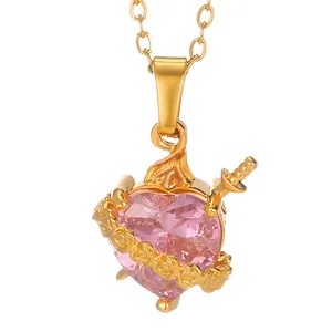 Authentic The Cupid's Vow Gold- Plated Heart And Pink Zircon Talisman