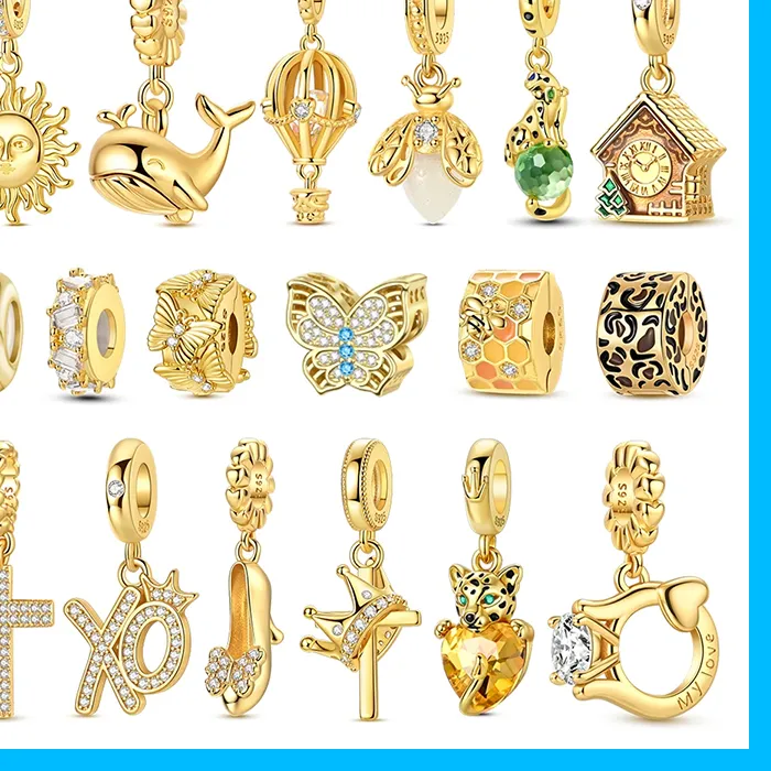 Authentic 925 Sterling Silver Gold Plated Sun Charms Beads Fit Original Bracelets Bag Keychain Charms Beads Pendant Diy Women Jewelry