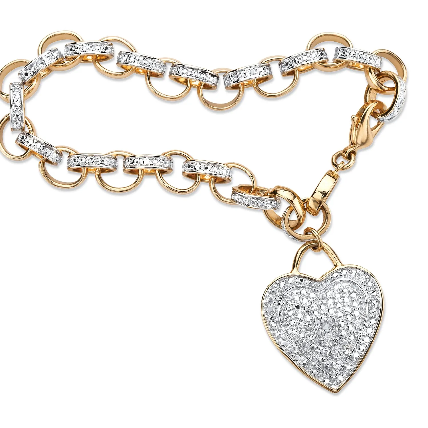 Authentic Heart Of Gold Diamond- Accented 18K Rolo Link Bracelet 7.75