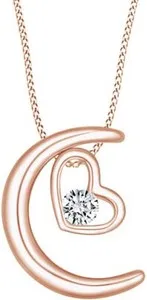 Authentic 14k Gold Plated Sterling Silver Simulated Diamond Heart Moon Pendant Necklace