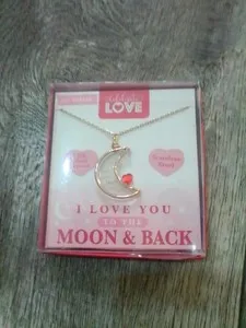 Authentic 22 Karat Gold-plated Love You To The Moon And Back /Moon Necklace With Red Heart