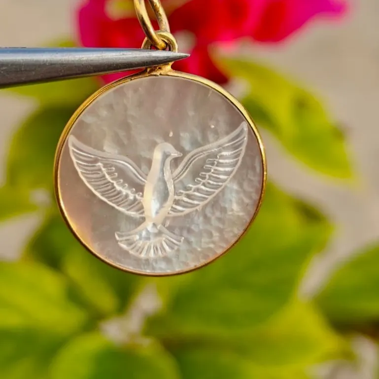Authentic The Celestial Messenger Mother Of Pearl Dove Talisman In Radiant Gold
