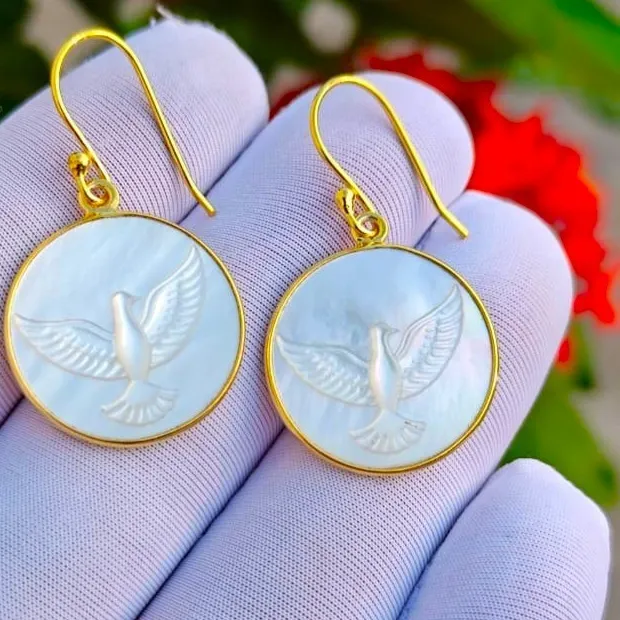Authentic Celestial Peace Dove Talisman Earrings In Gold- Plated Sterling Silver