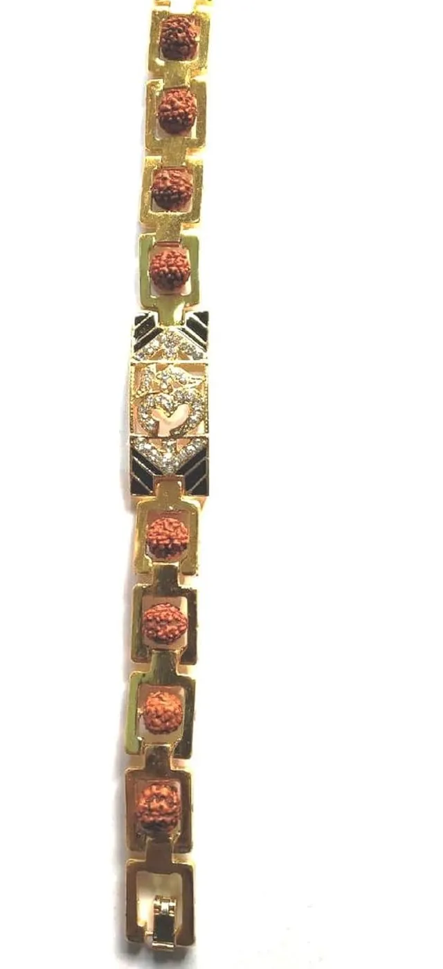 Authentic Sacred Five- Face Rudraksha And Om Gold- Plated Spiritual Talisman