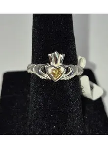 Authentic Ancient Celtic Soulbond Gold- Kissed Claddagh Ring Of Unity