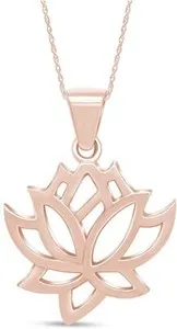 Authentic Lotus Flower Pendant Necklace For 14K Rose Gold Plated Sterling Silver