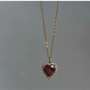 Authentic 18K Gold Plated waterproof Zircon Heart pendant necklace Women
