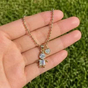 Authentic 18K Gold Plated Girl Necklace, CZ Child Pendant Necklace, Heart Charm Necklace