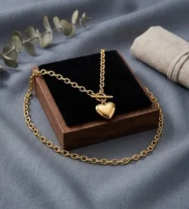 Authentic 18K Gold Plated Steel Heart Toggle Necklace