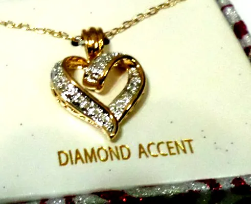 Authentic Womens Nacklaces With Pendants 18K Gold Plated Diamond Accent Heart