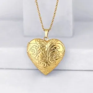Authentic 18K Gold Plated Heart Flower Locket Photo Picture Pendant Necklace 18” N93