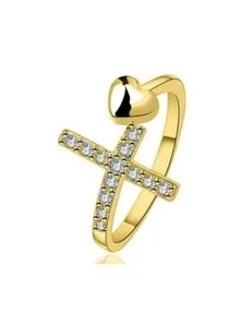 Authentic 18k Gold Plated Crystal Cross and Heart Eternity Band Ring For Women Sizes 5-9