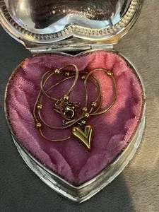 Authentic 18k Yellow Gold Plated Gold Bead Chain Heart Charm Pendant Necklace