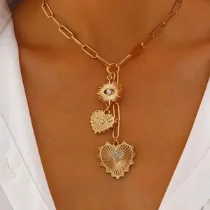 Authentic Celestial Heartburst: Triple Charm 18K Gold Plated Necklace