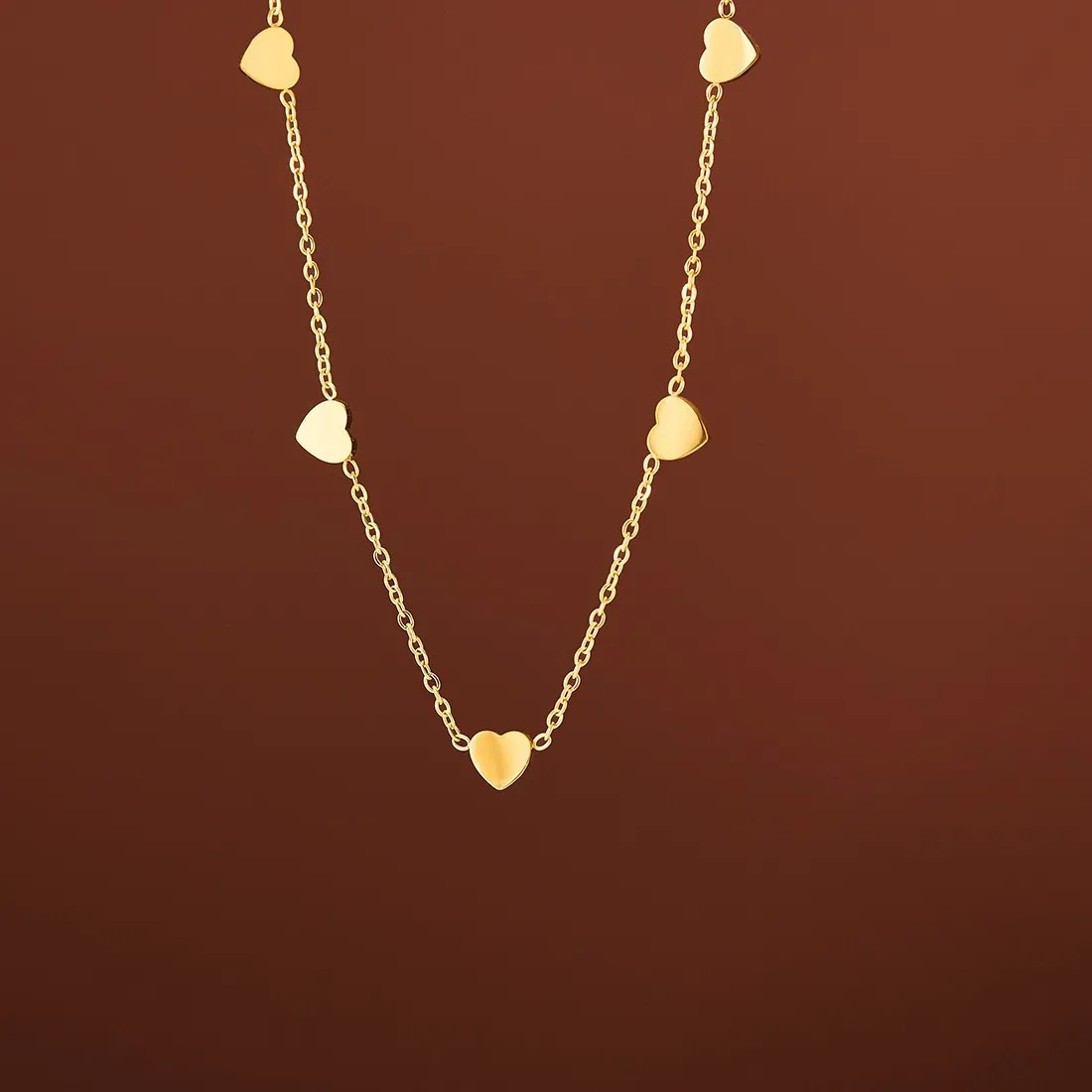 Authentic Woman 18k Gold Plated Polished Heart Chain Necklace Anti-tarnish
