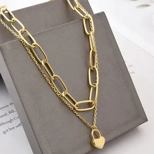 Authentic 304 18K Gold Plated Inlaid Gold Heart Necklace