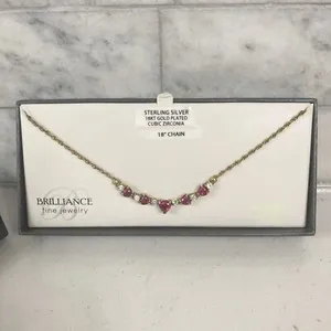 Authentic Brilliance Jewelry Sterling 18K Gold Plated Pink White Heart Necklace - Box Dent