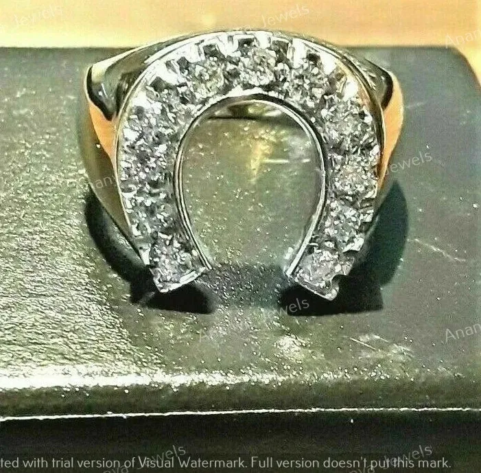 Authentic Horseshoe Of Fortune 3 Ct Moissanite Ring Encrusted In 14K Gold
