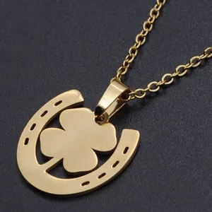 Authentic Gold- Plated- Horseshoe Clover Necklace Silver Gold 17.71In P97