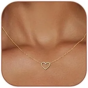 Authentic Cute Heart Necklace Dainty 18K Gold Plated Tiny Heart Pendant Choker Necklaces S