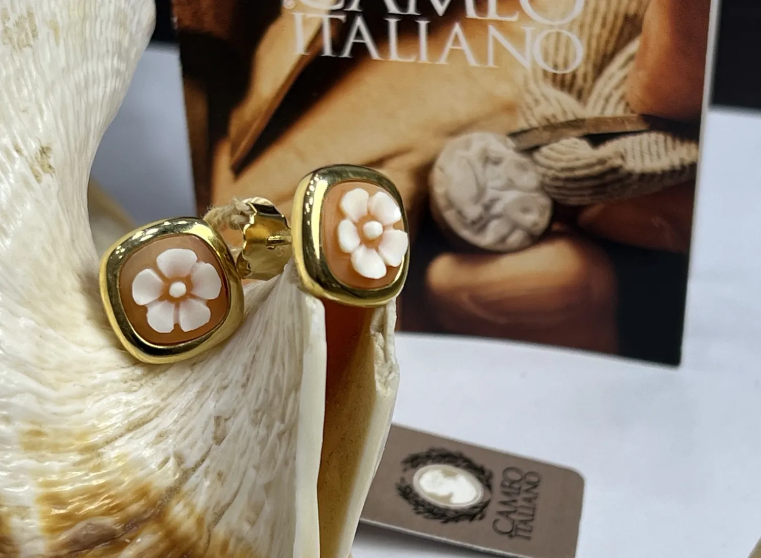 Authentic Whispers Of The Ancestral Sea Cameo Earrings In Gilded Silver