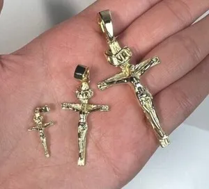Authentic 14K Gold Plated Solid 925 Silver Cross Jesus Crucifix Pendant Necklace