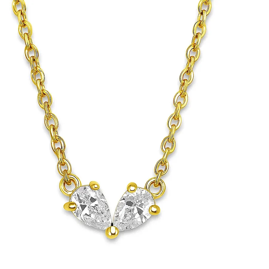 Authentic Heart of Harmony: 18K Gold Plated Two-Stone Gemstone Pendant