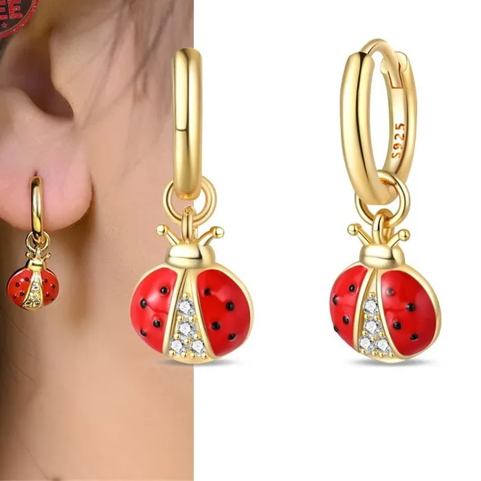 Authentic Golden Ladybug Whispers Of Fortune Drop Earrings