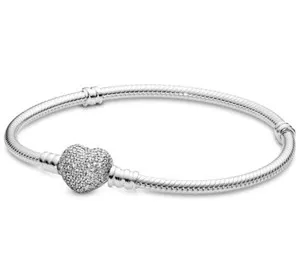Authentic 18K Gold Plated Crystal Heart Charm Bracelet Micro Pave Women