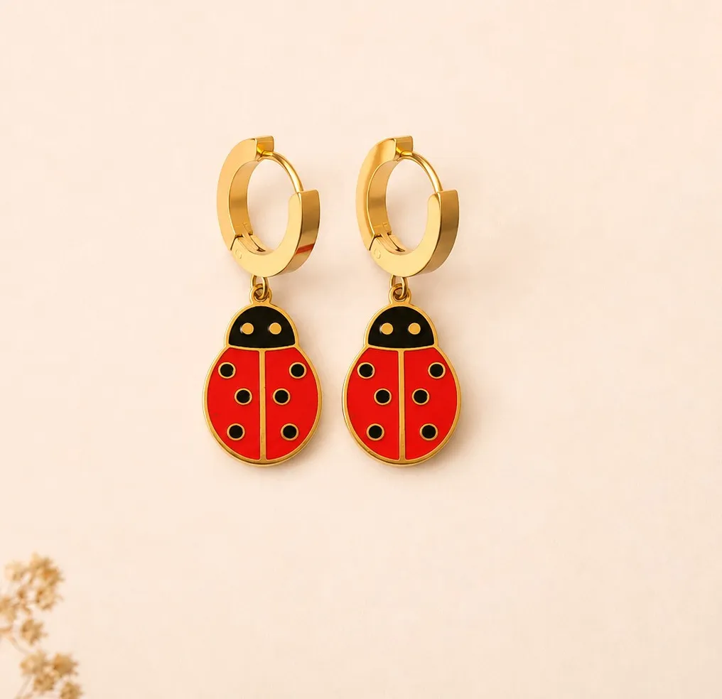 Authentic Golden Ladybug Whispers Huggie Hoops