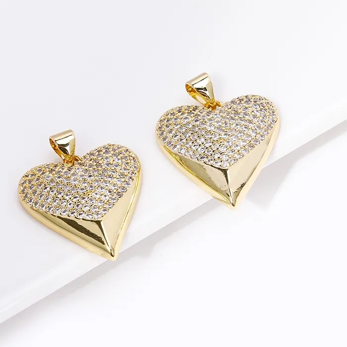 Authentic Luxury 18K Gold Plated Pave Zircon Heart Charm Pendants For Jewelry Making Supplies DIY Bracelets Necklaces Accessories