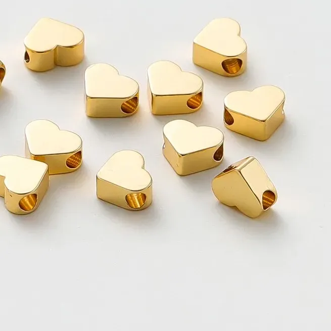 Authentic 5MM 20pcs/bag 14K 18K Gold Color Plated Flat Heart Shape Charm Spacer Beads Loose Beads For DIY Jewelry Accessories