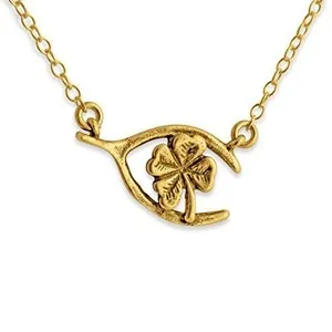 Authentic Azaggi Gold Plated 4 Leaf Clover Wishbone Pendant Necklace Jewelry