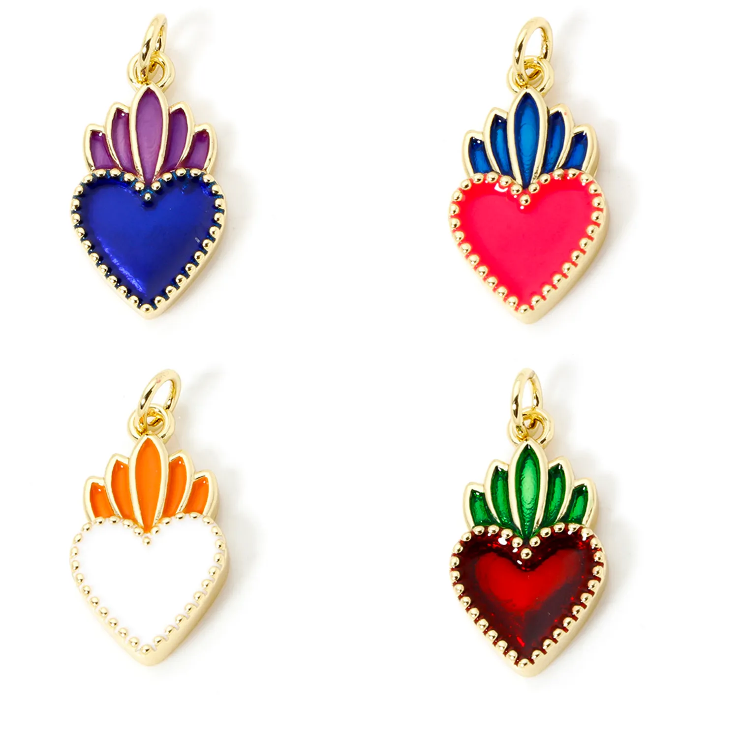 Authentic Religious Charms For Jewelry Making 18K Real Gold Plated Enamel Ex Voto Heart Style Pendant DIY 23mm x 11mm
