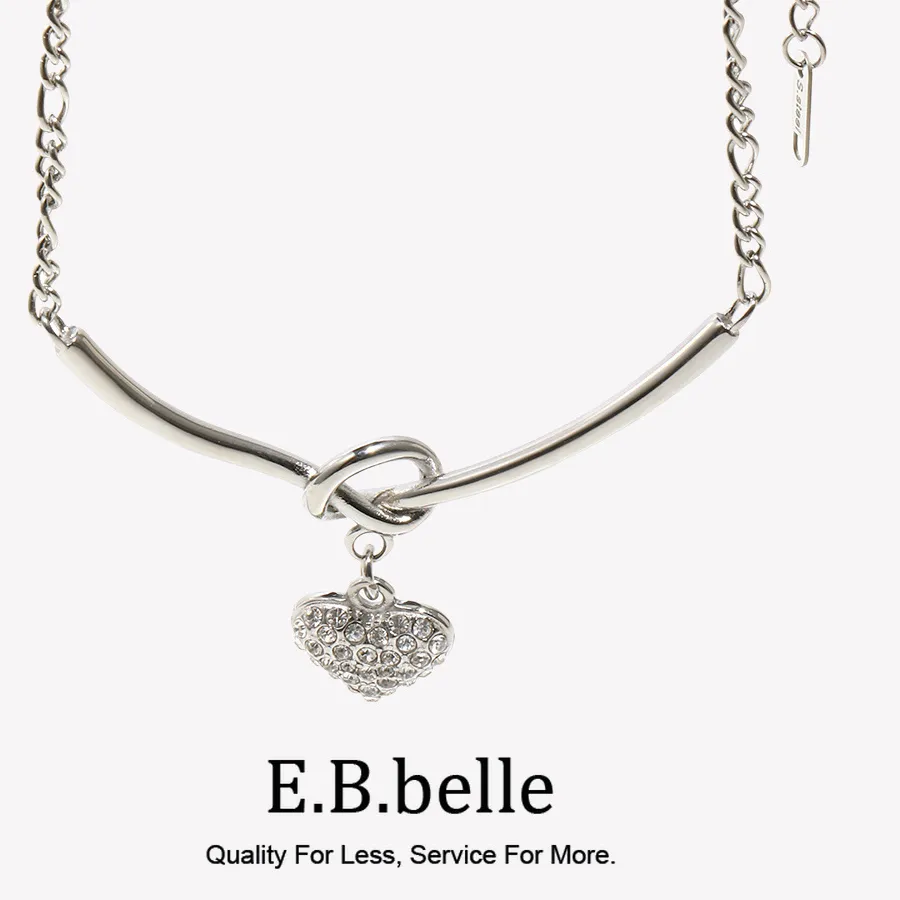 Authentic E.B.belle Cute  V-shape Rhinestone Heart Necklace Stainless Steel 18k Gold Plated For Women Fashion Charm Hypoallergenic