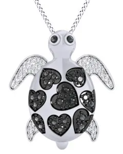Authentic Mystic Tortoise Talisman Gold Plated Round Pendant With White & Black Diamonds