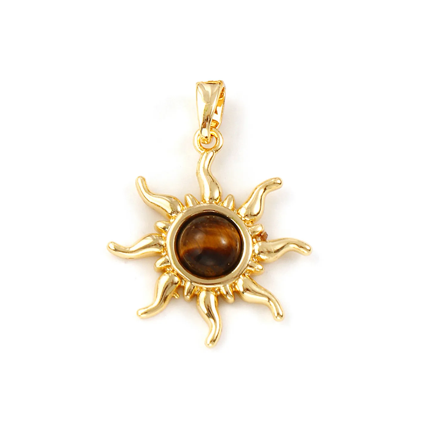Authentic 1PC Brass & Brown Tiger's Eyes Stone Charms Heart Sun Water Drop Oval 18K Gold Plated Pendants For DIY Necklace Jewelry Making