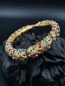 Authentic Goddess Radiance Kundan Bangle - Auspicious Multicolor Gemstone & Sacred Gold Aura