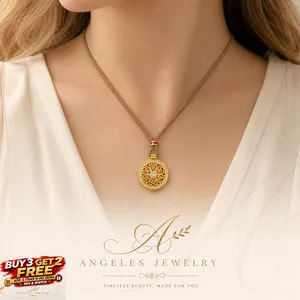 Authentic Gold Floral Crystal Locket Pendant Necklace Brown Cord 18K Gold Plated Charm