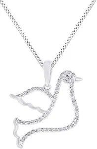 Authentic Dove Pendant 18 Necklace Natural Diamond 925 Sterling Silver