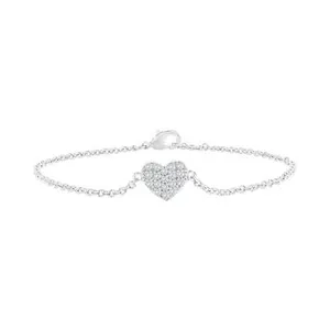 Authentic 18K White Gold Plated Puffed Heart Bracelet Micro Pave Crystal Gift Women